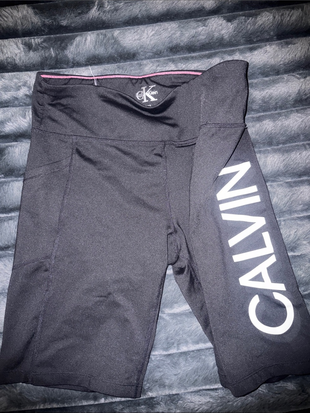 Calvin Klein Black Swim Shorts with White Logo and Pink Trim